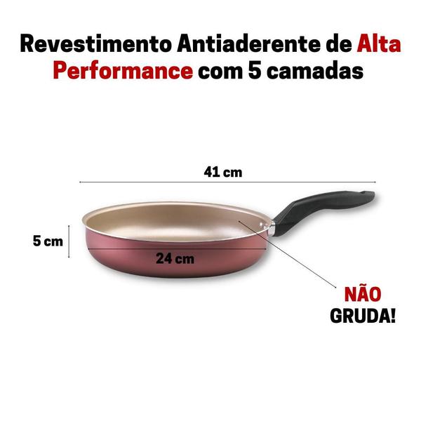 Frigideira 24cm Com Tampa de Vidro Cereja com Dourado Alumi-Aço Linha Premium J4TECH Alumínio Antiaderente Teflon Ultra Resistente Imagem de Frigideira 24cm Com Tampa de Vidro Cereja com Dourado Alumi-Aço Linha Premium J4TECH Alumínio Antiaderente Teflon Ultra Resistente
