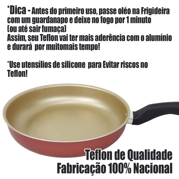 Imagem de Frigideira 24cm Com tampa de Vidro Cereja com Dourado Alumi-Aço Linha Premium J4TECH Alumínio Antiaderente Teflon Ultra Resistente 