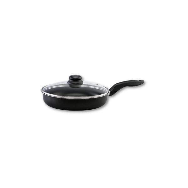 Frigideira 24cm Com Tampa de Vidro Preta Alumi-Aço Linha Premium J4TECH Alumínio Antiaderente Teflon Ultra Resistente Imagem de Frigideira 24cm Com Tampa de Vidro Preta Alumi-Aço Linha Premium J4TECH Alumínio Antiaderente Teflon Ultra Resistente