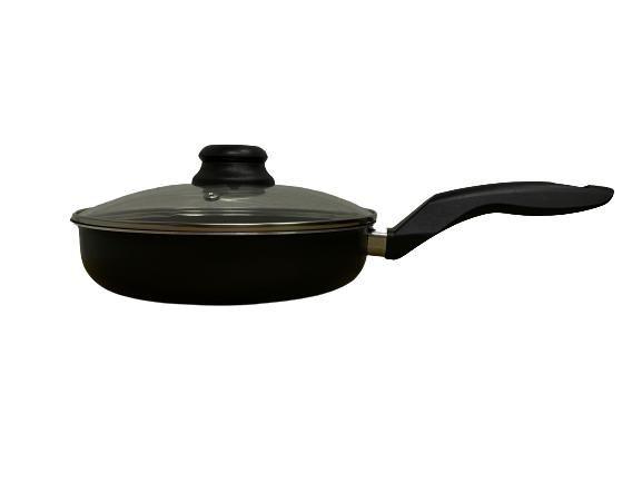 Frigideira 24cm Com Tampa de Vidro Preta Alumi-Aço Linha Premium J4TECH Alumínio Antiaderente Teflon Ultra Resistente Imagem de Frigideira 24cm Com Tampa de Vidro Preta Alumi-Aço Linha Premium J4TECH Alumínio Antiaderente Teflon Ultra Resistente
