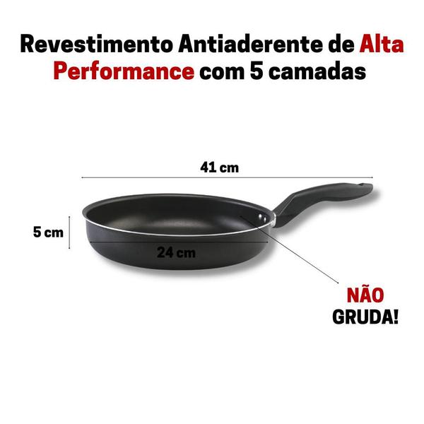 Frigideira 24cm Com Tampa de Vidro Preta Alumi-Aço Linha Premium J4TECH Alumínio Antiaderente Teflon Ultra Resistente Imagem de Frigideira 24cm Com Tampa de Vidro Preta Alumi-Aço Linha Premium J4TECH Alumínio Antiaderente Teflon Ultra Resistente