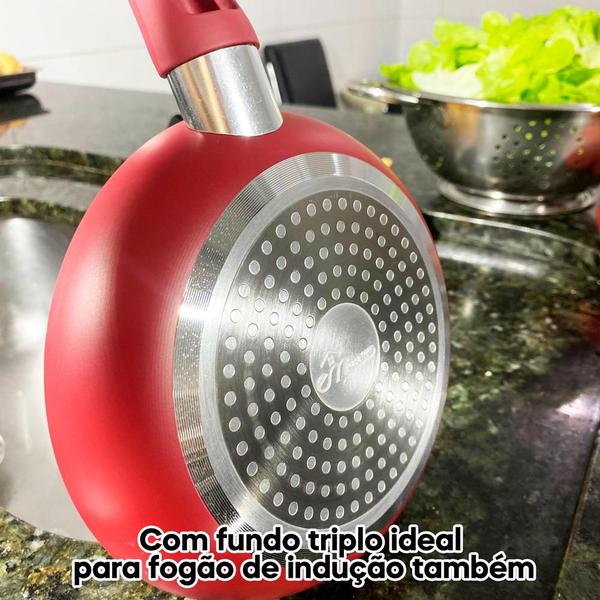 Frigideira 26Cm 1,72Litros Fundo Triplo de Indução Mármore Vermelha - Pratika Imagem de Frigideira 26Cm 1,72Litros Fundo Triplo de Indução Mármore Vermelha