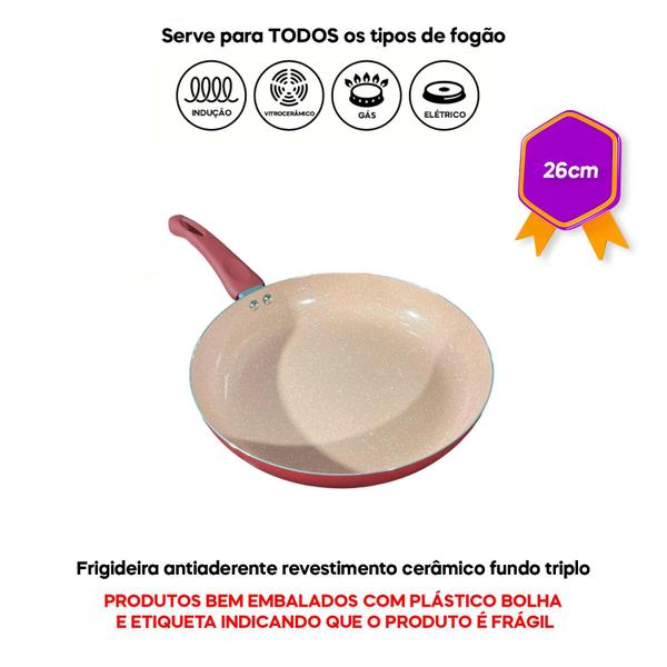 Frigideira 26Cm 1,72Litros Fundo Triplo de Indução Mármore Vermelha - Pratika Imagem de Frigideira 26Cm 1,72Litros Fundo Triplo de Indução Mármore Vermelha