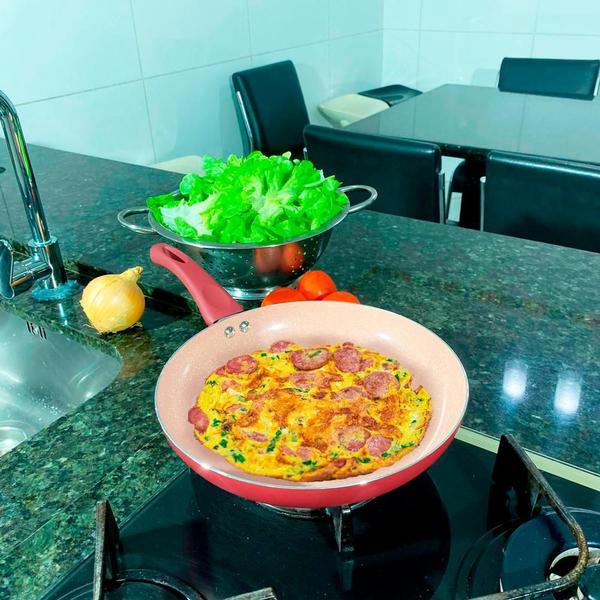 Frigideira 26Cm 1,72Litros Fundo Triplo de Indução Mármore Vermelha - Pratika Imagem de Frigideira 26Cm 1,72Litros Fundo Triplo de Indução Mármore Vermelha