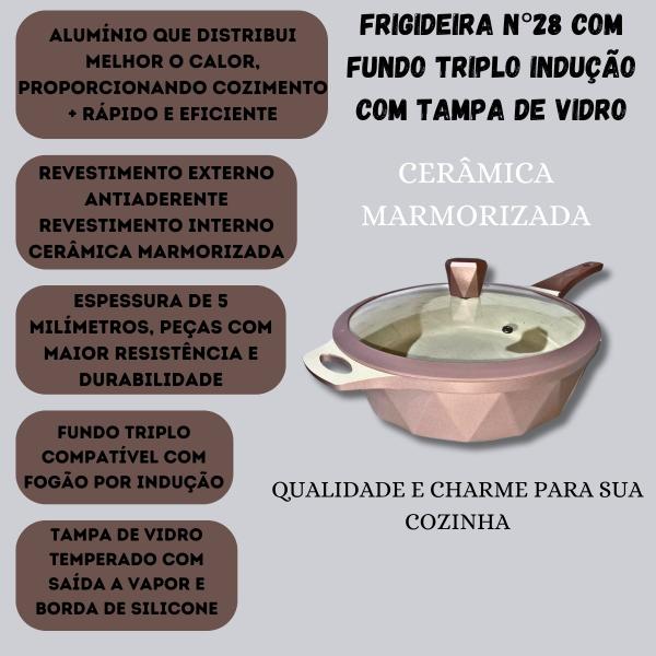 Frigideira 28 Cm Antiaderente Cerâmico Fundo Triplo Indução - Docesar Imagem de Frigideira 28 Cm Antiaderente Cerâmico Fundo Triplo Indução