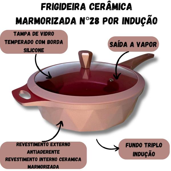 Frigideira 28 Cm Antiaderente Cerâmico Fundo Triplo Indução - Docesar Imagem de Frigideira 28 Cm Antiaderente Cerâmico Fundo Triplo Indução