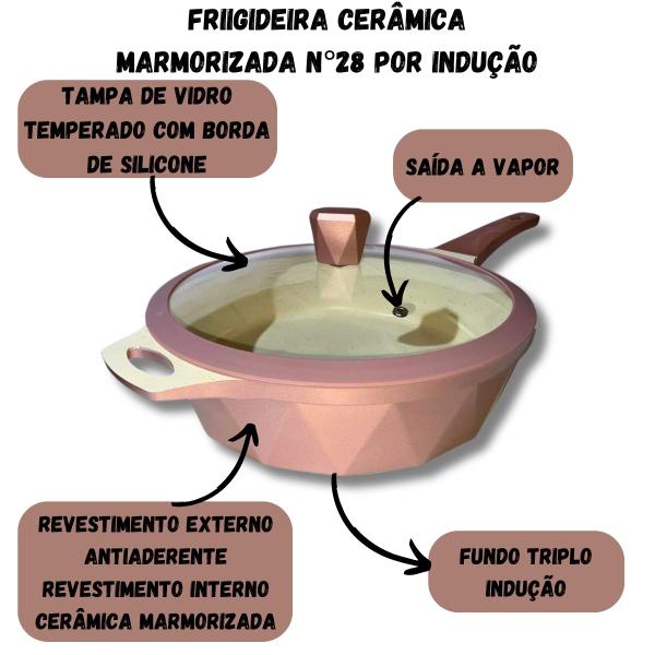 Frigideira 28 Cm Antiaderente Cerâmico Fundo Triplo Indução - Docesar Imagem de Frigideira 28 Cm Antiaderente Cerâmico Fundo Triplo Indução