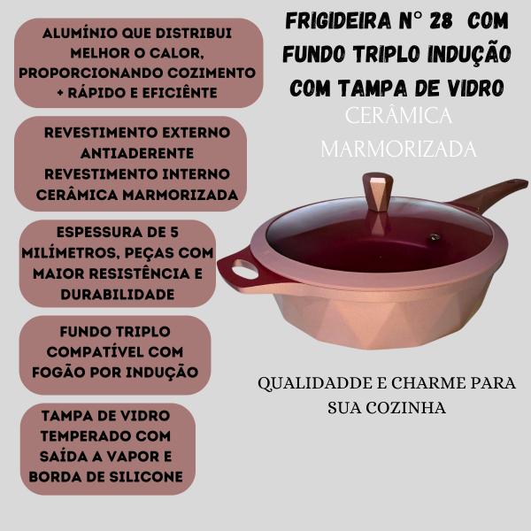 Frigideira 28 Cm Antiaderente Cerâmico Fundo Triplo Indução - Docesar Imagem de Frigideira 28 Cm Antiaderente Cerâmico Fundo Triplo Indução