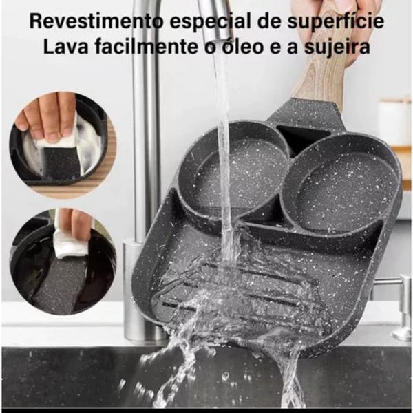 Frigideira 3 Divisórias Ovos Indução Elétrico Gás Sem Óleo Cor Preto - FRIGIDEIRA 3 LADOS Imagem de Frigideira 3 Divisórias Ovos Indução Elétrico Gás Sem Óleo Cor Preto