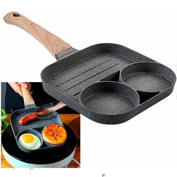 Frigideira 3 em 1 Panela Antiaderente para Ovo Hambúrguer e Carne - RELET Imagem de Frigideira 3 em 1 Panela Antiaderente para Ovo Hambúrguer e Carne