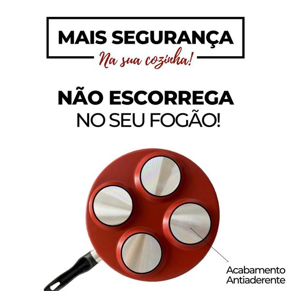 Frigideira 4 Ovos Hamburgueres Vermelha Com Tampa de Vidro Alumi-Aço Linha Premium J4TECH Alumínio Antiaderente Teflon Ultra Resistente Imagem de Frigideira 4 Ovos Hamburgueres Vermelha Com Tampa de Vidro Alumi-Aço Linha Premium J4TECH Alumínio Antiaderente Teflon Ultra Resistente