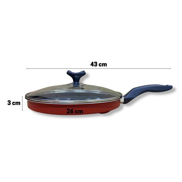 Frigideira 4 Ovos Hamburgueres Vermelha Com Tampa de Vidro Alumi-Aço Linha Premium J4TECH Alumínio Antiaderente Teflon Ultra Resistente Imagem de Frigideira 4 Ovos Hamburgueres Vermelha Com Tampa de Vidro Alumi-Aço Linha Premium J4TECH Alumínio Antiaderente Teflon Ultra Resistente