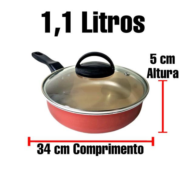 Frigideira Alta Funda 18 Cm Antiaderente C/ Tampa Vidro - Marcolar Imagem de Frigideira Alta Funda 18 Cm Antiaderente C/ Tampa Vidro