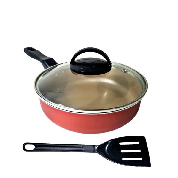 Frigideira Alta Funda 18 Cm Antiaderente C/ Tampa Vidro - Marcolar Imagem de Frigideira Alta Funda 18 Cm Antiaderente C/ Tampa Vidro