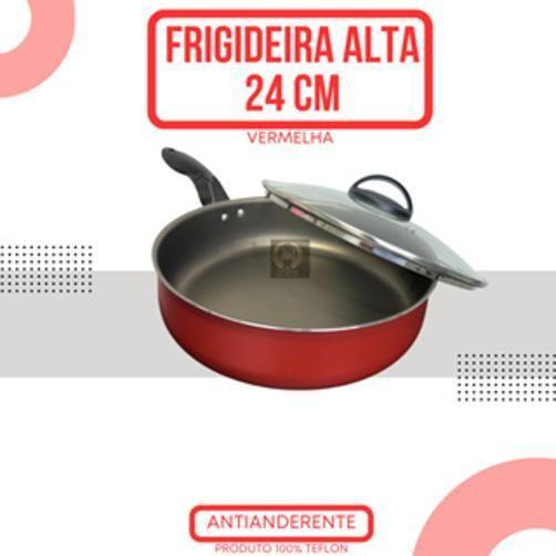 Imagem de Frigideira Alta Funda 24 Cm Antiaderente Teflon Tampa Vidro