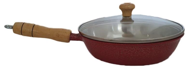 Frigideira Alumínio Vermelho Cabo e Pomel de Madeira 20 Cm Tampa De Vidro - Diviforte Imagem de Frigideira Alumínio Vermelho Cabo e Pomel de Madeira 20 Cm Tampa De Vidro