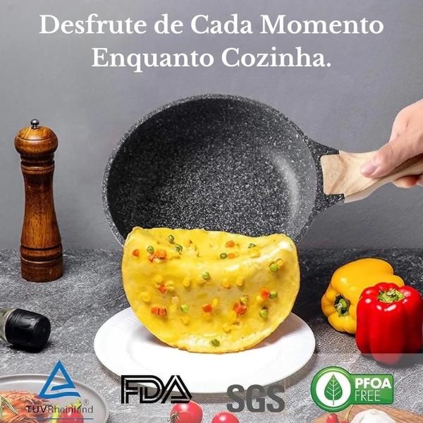 Frigideira Antiaderente 22cm em Alumínio com Revestimento Cerâmico, Frita Sem Óleo, Cabo de Madeira, Não gruda, Ideal pa Imagem de Frigideira Antiaderente 22cm em Alumínio com Revestimento Cerâmico, Frita Sem Óleo, Cabo de Madeira, Não gruda, Ideal pa