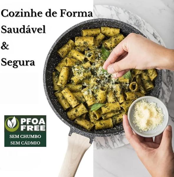 Frigideira Antiaderente 22cm em Alumínio com Revestimento Cerâmico, Frita Sem Óleo, Cabo de Madeira, Não gruda, Ideal pa Imagem de Frigideira Antiaderente 22cm em Alumínio com Revestimento Cerâmico, Frita Sem Óleo, Cabo de Madeira, Não gruda, Ideal pa