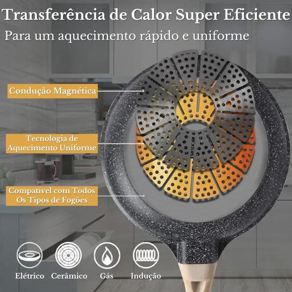 Frigideira Antiaderente 22cm em Alumínio com Revestimento Cerâmico, Frita Sem Óleo, Cabo de Madeira, Não gruda, Ideal pa Imagem de Frigideira Antiaderente 22cm em Alumínio com Revestimento Cerâmico, Frita Sem Óleo, Cabo de Madeira, Não gruda, Ideal pa