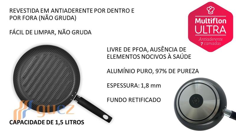 Imagem de Frigideira antiaderente 28cm canelada redonda bistequeira bifeteira grill