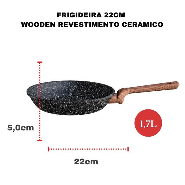 Imagem de Frigideira Antiaderente Cerâmica 22cm Cooktop Fogão Indução ColorStone Wooden Euro Home