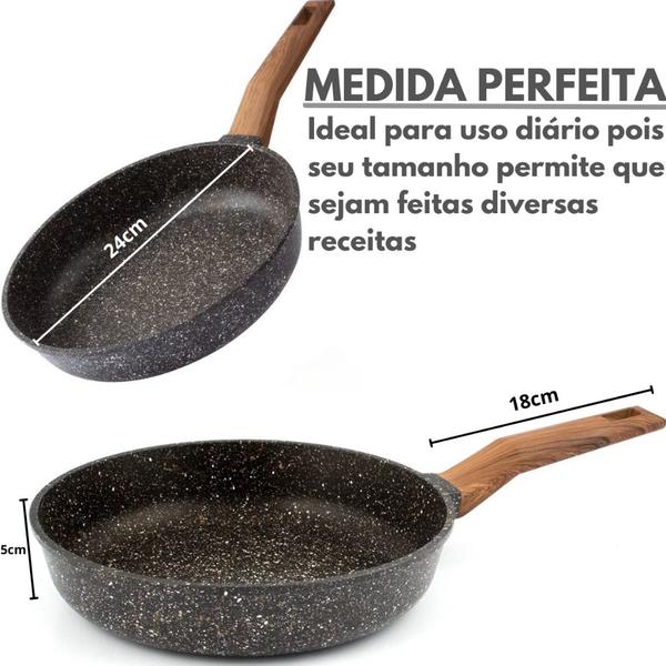 Imagem de Frigideira Antiaderente de Alumínio Revestimento Cerâmico Premium 26cm Funda Cabo Madeira Não Gruda