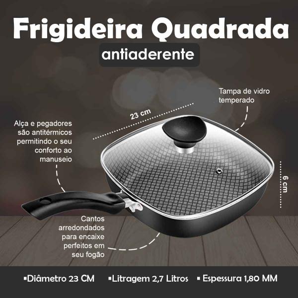 Frigideira Antiaderente Funda Quadrada Nº 23 Com Tampa De Vidro Temperado Patolux Imagem de Frigideira Antiaderente Funda Quadrada Nº 23 Com Tampa De Vidro Temperado Patolux