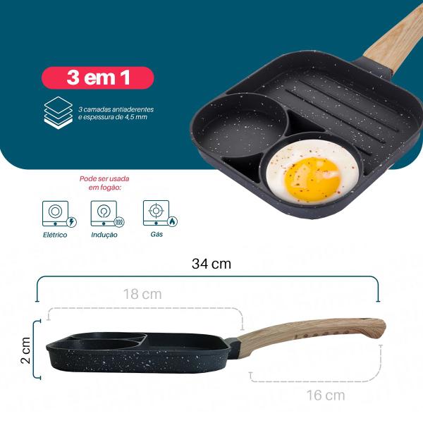 Frigideira Antiaderente Indução Chapa 3 Em 1 Ovo Hambúrguer - Dolce Home Imagem de Frigideira Antiaderente Indução Chapa 3 Em 1 Ovo Hambúrguer