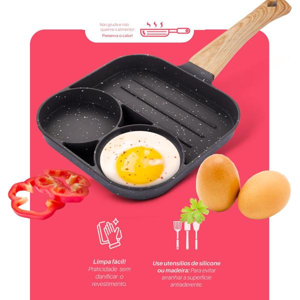 Frigideira Antiaderente Indução Chapa 3 Em 1 Ovo Hambúrguer - Dolce Home Imagem de Frigideira Antiaderente Indução Chapa 3 Em 1 Ovo Hambúrguer