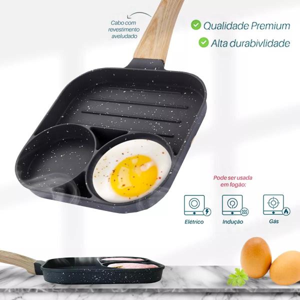 Frigideira Antiaderente Indução Chapa 3 Em 1 Ovo Hambúrguer - Dolce Home Imagem de Frigideira Antiaderente Indução Chapa 3 Em 1 Ovo Hambúrguer