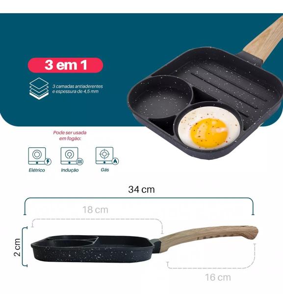 Frigideira Antiaderente Indução Chapa 3 Em 1 Ovo Hambúrguer - Dolce Home Imagem de Frigideira Antiaderente Indução Chapa 3 Em 1 Ovo Hambúrguer