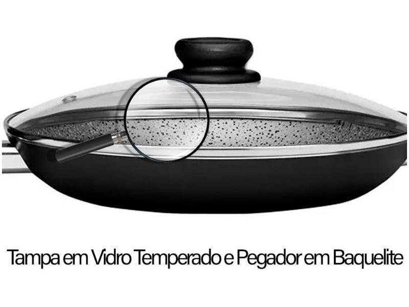 Frigideira Antiaderente Panelux com Tampa de Alumínio Maximum Stone Preta 32cm Imagem de Frigideira Antiaderente Panelux com Tampa de Alumínio Maximum Stone Preta 32cm