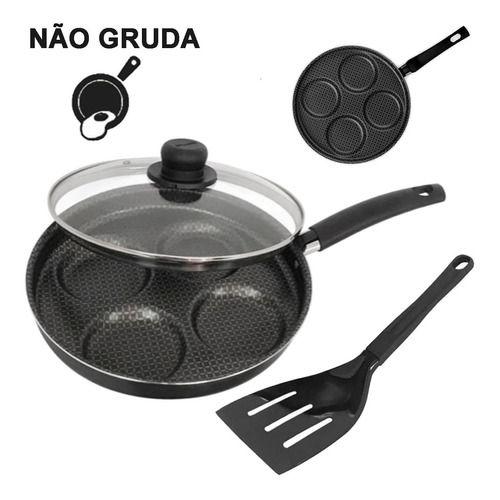 Imagem de Frigideira Antiaderente Para 4 Ovos Frito Poche e Hamburguer Com Tampa de Vidro Gourmet Multiflon