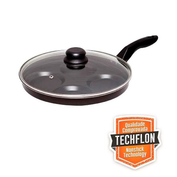 Frigideira Antiaderente para Ovos 4 em 1 com Tampa Para Fritar Com Saida de Ar Preta - Nacional Imagem de Frigideira Antiaderente para Ovos 4 em 1 com Tampa Para Fritar Com Saida de Ar Preta