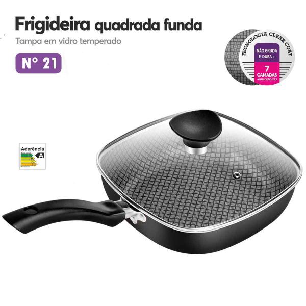 Frigideira Antiaderente Quadrada Clear Coat Funda n 21 Com Tampa De Vidro Patolux Imagem de Frigideira Antiaderente Quadrada Clear Coat Funda n 21 Com Tampa De Vidro Patolux