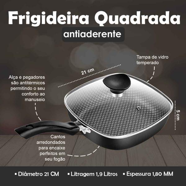 Frigideira Antiaderente Quadrada Clear Coat Funda n 21 Com Tampa De Vidro Patolux Imagem de Frigideira Antiaderente Quadrada Clear Coat Funda n 21 Com Tampa De Vidro Patolux