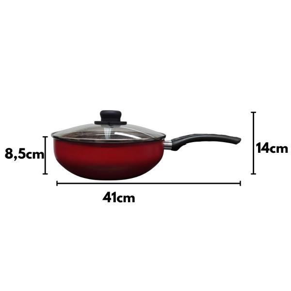 Frigideira Antiaderente Wok 24cm Tampa de Vidro Multiflon Imagem de Frigideira Antiaderente Wok 24cm Tampa de Vidro Multiflon