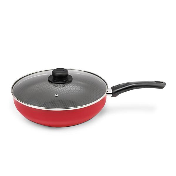 Frigideira Antiaderente Wok 24cm Tampa de Vidro Multiflon Imagem de Frigideira Antiaderente Wok 24cm Tampa de Vidro Multiflon
