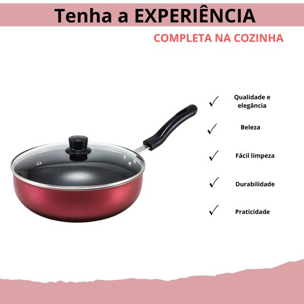 Imagem de Frigideira Antiaderente Wok Cereja Teflon 26 cm Tampa de Vidro