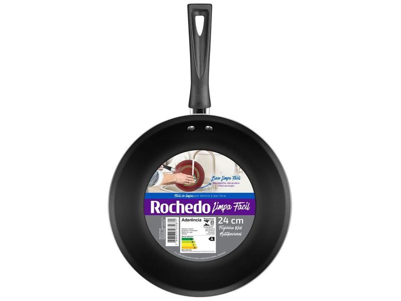 Imagem de Frigideira Antiaderente Wok Rochedo de Alumínio 9295306446 Vermelho e Preto 24cm