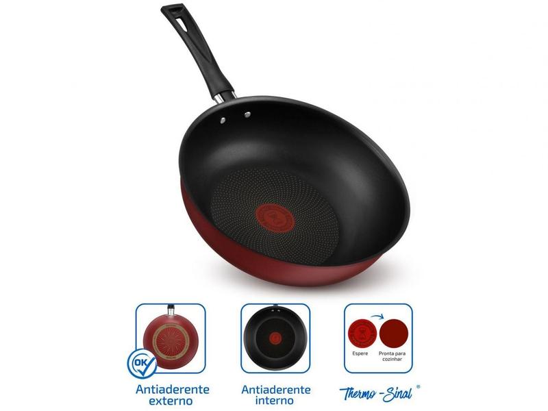 Imagem de Frigideira Antiaderente Wok Rochedo de Alumínio 9295306446 Vermelho e Preto 24cm