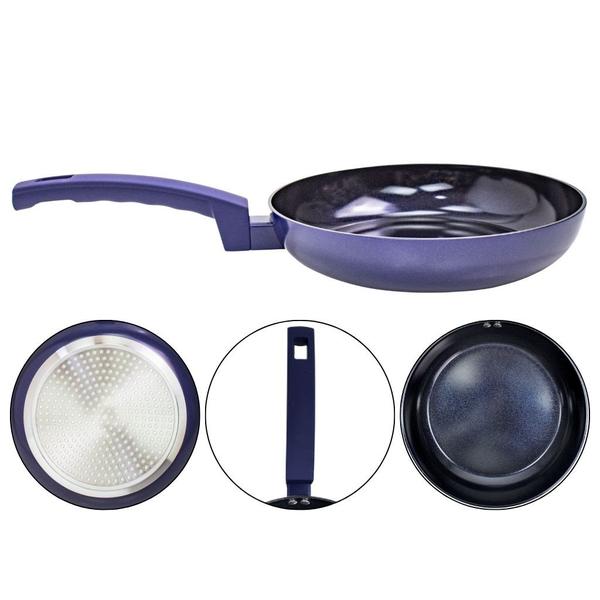 Imagem de Frigideira Azul 24cm Com Espátula De Silicone Preta Indução Cooktop Antiaderente