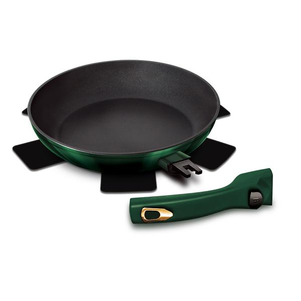 Imagem de Frigideira Cabo Removível Emerald 28cm 2,4L Berlinger Haus Panela Antiaderente Turbo-Indução Tampa Silicone Cozinha