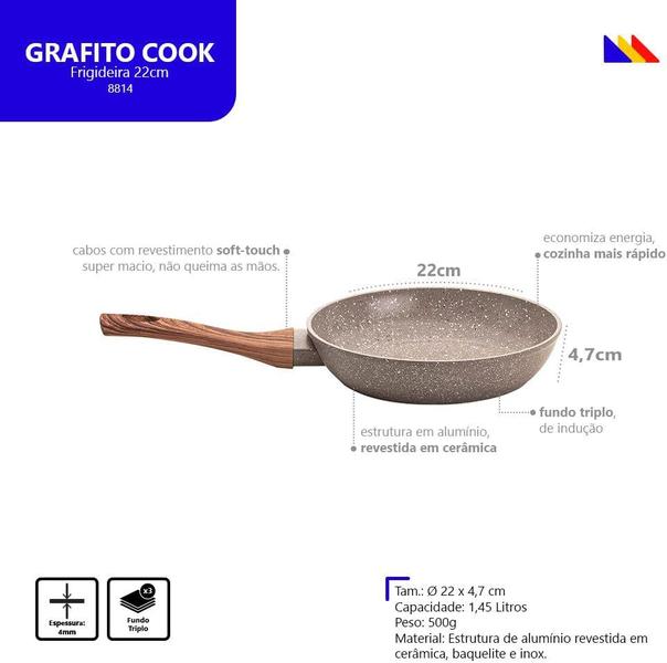 Imagem de Frigideira Cerâmica Antiaderente 22cm Fundo Triplo Indução Mimo Style Linha Grafito Cook Panela Avulsa Multiuso