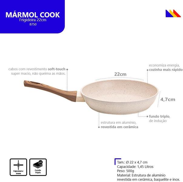 Imagem de Frigideira Cerâmica Antiaderente 22cm Fundo Triplo Indução Mimo Style Linha Mármol Cook Panela Avulsa Multiuso