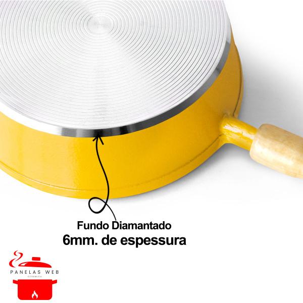 Imagem de Frigideira Cerâmica Branca Antiaderente 22cm 1,7L Amarelo Tampa De Vidro