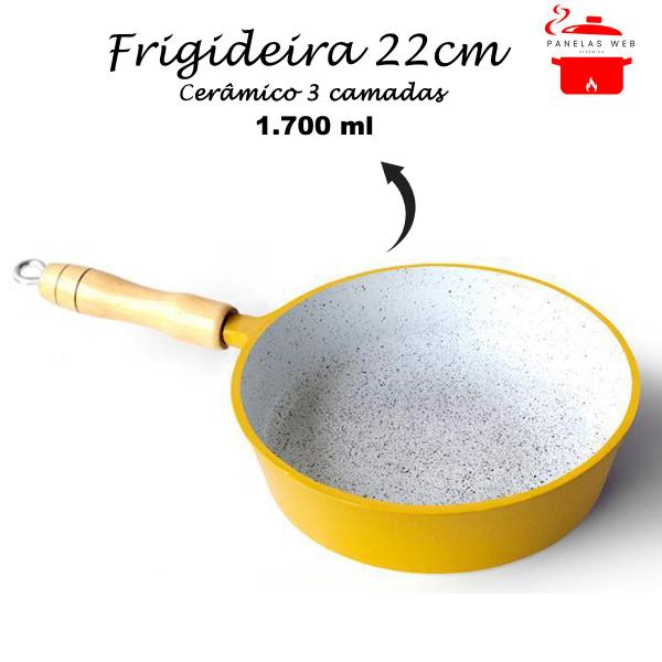 Frigideira Cerâmica Branca Antiaderente 22cm 1,7L Tampa De Vidro Varias Cores - Veneza Imagem de Frigideira Cerâmica Branca Antiaderente 22cm 1,7L Tampa De Vidro Varias Cores