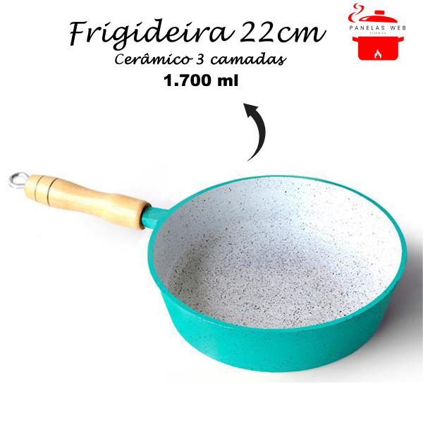 Imagem de Frigideira Cerâmica Branca Antiaderente 22cm 1,7L Verde Tampa De Vidro