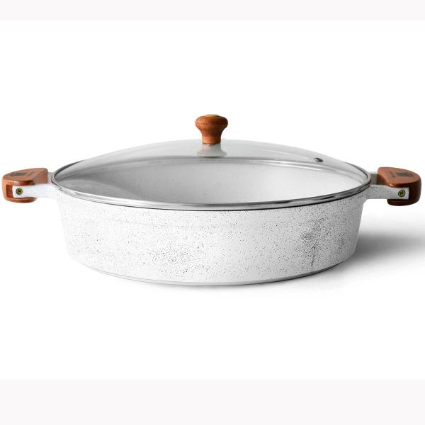 Frigideira Cerâmica Branca Antiaderente 30cm 3,9L Branco Tampa De Vidro - Veneza Imagem de Frigideira Cerâmica Branca Antiaderente 30cm 3,9L Branco Tampa De Vidro