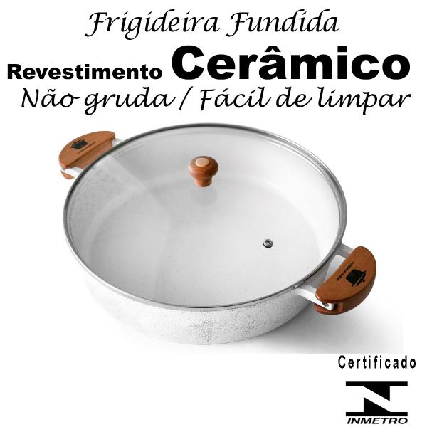 Frigideira Cerâmica Branca Antiaderente 30cm 3,9L Branco Tampa De Vidro - Veneza Imagem de Frigideira Cerâmica Branca Antiaderente 30cm 3,9L Branco Tampa De Vidro